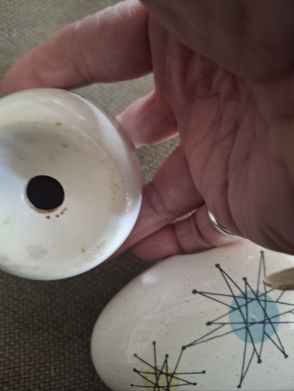 Franciscan Ceramic Mid-Century Starburst Salt and Pepper Shakers  White and Blue - Picture 5 of 5